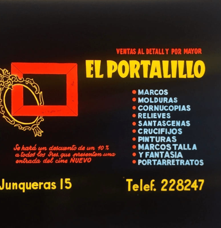 Cartel histórico de marcos y molduras El Portalillo relacionado con la trayectoria de ContellMarcs en enmarcación.